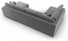 Világosszürke bársony kinyitható tárolóhelyes sarokkanapé (bal oldali-U alakú) Kyoto – Cosmopolitan Design