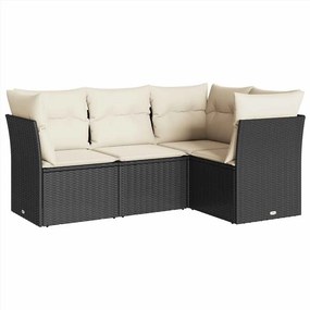 vidaXL 4 részes fekete polyrattan kerti ülőgarnitúra párnákkal