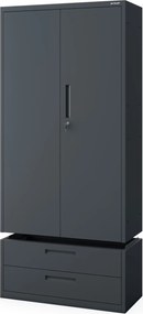 Moduláris többfunkciós fém szekrény két fiókkal antracit MEGAN 1950 x 900 x 400 mm