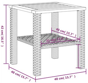 fekete polyrattan és akácfa kerti asztal 40 x 40 x 42 cm