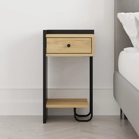 Fekete-natúr színű éjjeliszekrény tölgyfa dekorral Mercure – Marckeric