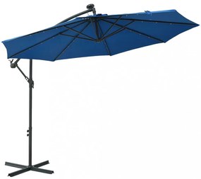 azúrkék konzolos napernyő LED-fényekkel és acélrúddal 300 cm