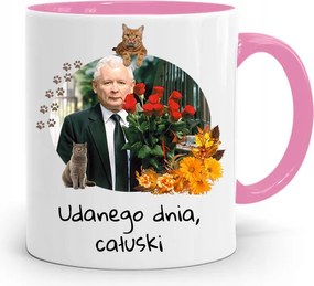 Rózsaszín Vicces Bögre Jaroslaw Kaczynski fényképes nyomattal