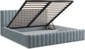 Világoskék kárpitozott ágyneműtartós franciaágy ágyráccsal 180x200 cm Lemi – Makamii