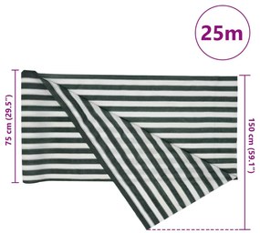 zöld és fehér HDPE belátásgátló háló 1,5 x 25 m 75 g/m²