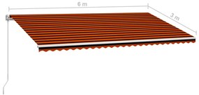 narancssárga és barna kézzel kihúzható napellenző 600 x 300 cm