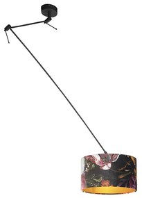 Függőlámpa fekete bársony árnyékolóval virágokkal és arannyal 35 cm - Blitz