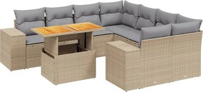 vidaXL 9 részes bézs polyrattan kerti ülőgarnitúra párnákkal