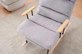 Hintaszék fa lábakkal, plüss szövettel, 4 fokozatban állítható háttámlával,  Szürke színben