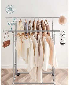 Gurulós ruhaállvány 110kg teherbírással, króm 129-169 cm között állítható