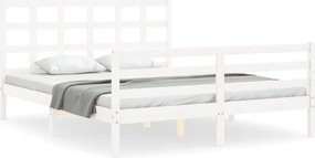 vidaXL fehér tömör fa ágykeret fejtámlával King Size