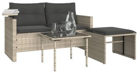 3 részes világosszürke polyrattan kerti ülőgarnitúra párnával
