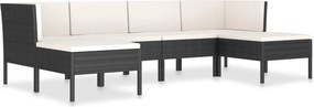 vidaXL 6 részes fekete polyrattan kerti ülőgarnitúra párnákkal