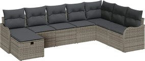 vidaXL Kerti Kanapé Szett párnával tárolóval 8 pcs Szürke polirattan