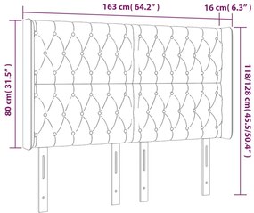 sötétszürke bársony LED-es fejtámla 163x16x118/128 cm