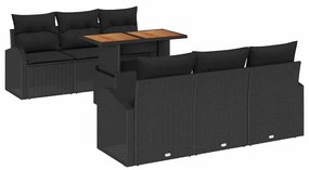 vidaXL Kerti Kanapé Szett tárolóval 7 pcs Fekete Poli rattan