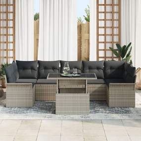 8 darabos kerti kanapé szett párnákkal, világosszürke poly rattan