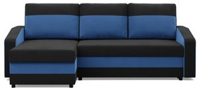 Hewlet sarokkanapé, 2 ágyneműtartóval, szövet anyag, univerzális oldal, hab töltet, fekete - kék