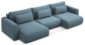 Világoskék kinyitható-tárolóhelyes (U alakú) sarokkanapé Kapua – Makamii