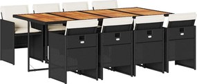 vidaXL 9 részes fekete polyrattan kerti étkezőgarnitúra párnákkal