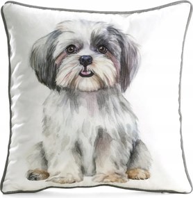 Dekoratív párnahuzat Animal 45x45 Eurofirany fehér szürke Shih tzu kutya