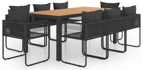 9 részes fekete és barna PVC rattan kerti étkezőgarnitúra