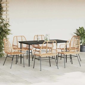 7 észes barna polyrattan üveg kerti étkezőgarnitúra
