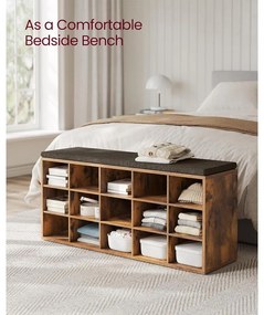 VASAGLE Cipőtartó pad, tárolós pad párnázott ülőfelülettel 30 × 105 × 48 cm, rusztikus barna színben