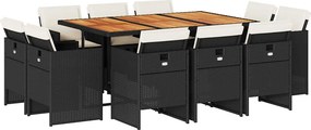 vidaXL 11 részes fekete polyrattan kerti étkezőgarnitúra párnákkal