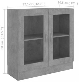 betonszürke szerelt fa vitrinszekrény 82,5 x 30,5 x 80 cm