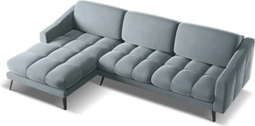 Világoskék bársony sarokkanapé (bal oldali) Nalu – Makamii