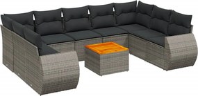 vidaXL 10 részes szürke polyrattan kerti ülőgarnitúra párnákkal