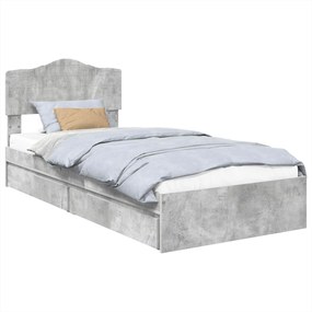 vidaXL Tárolós Ágy fejtámlával Beton Szürke 100 x 200 cm Faanyag