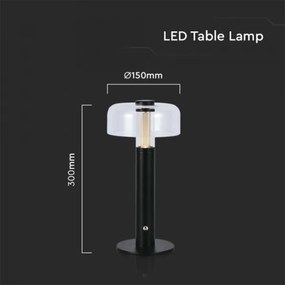 LED tölthető asztali lámpa, állítható fényerő, 1W, 3000K, 1800 mAh, fekete