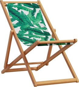 vidaXL levélmintás eukaliptuszfa és szövet összecsukható strandszék