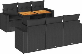 vidaXL 7 részes fekete polyrattan kerti ülőgarnitúra párnával