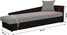 Dívány rakodótérrel, fekete/szürke minta, jobbos, JUDIT