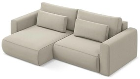 Bézs bársony kinyitható-tárolóhelyes sarokkanapé (bal oldali-heverő résszel) Kapua – Makamii