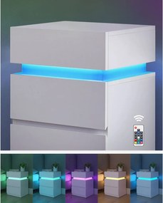Éjjeli szekrény, hálószobai lerakóasztal, állítható LED fényekkel, fehér 35x40x55cm