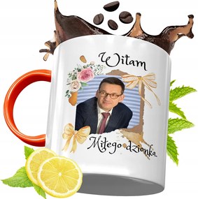 Narancssárga Bögre Mateusz Morawiecki Ajándék fényképes nyomtatással