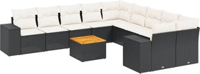 vidaXL 11 részes fekete polyrattan kerti ülőgarnitúra párnákkal
