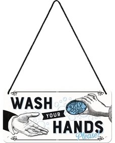 Fém tábla Wash Your Hands, (20 x 10 cm)