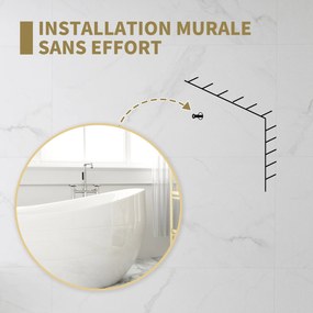 HOMCOM Kerek Tükör, Fürdőszoba Tükör, Átmérő 70 cm, Fém Keret, Fali Tükör, Könnyen Telepíthető, Hálószobába, Nappaliba, Előszobába, Arany | Aosom