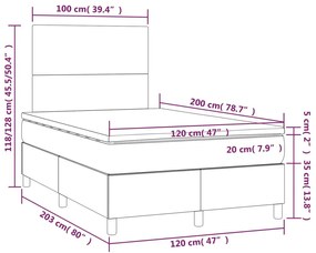 rózsaszín bársony rugós és LED-es ágy matraccal 120x200 cm