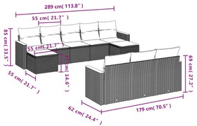 10 részes fekete polyrattan kerti ülőgarnitúra párnákkal