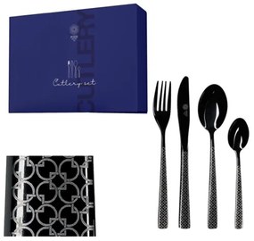 Art Deco 24 db-os evőeszköz készlet rozsdamentes acél fekete