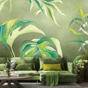 Gario Fotótapéta Monstera levelek zöld alapon Anyag: Vlies, Méret: 100 x 70 cm
