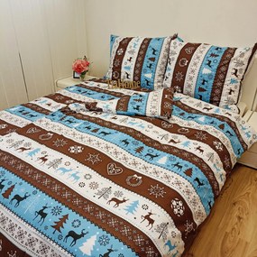 Pamut lepedők Karácsonyi lepedők Rénszarvas türkiz TiaHome - 1x Párna 90x70cm, 1x Paplan 140x200cm