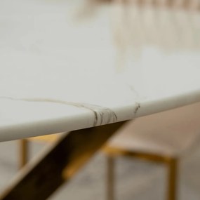 BALI asztal, 100 cm, fehér márvány/arany