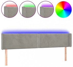 világosszürke bársony LED-es fejtámla 163 x 16 x 78/88 cm